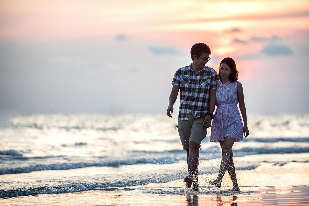 happy valentines day, couple, nature, holding hands, beach, lovers, affection, walk, walking, together, walking together, asian couple, shore, seashore, affectionate, happy couple, love, outdoor, smiling, relationship, pair, girl, sea, ocean, seaside, people, water, asia