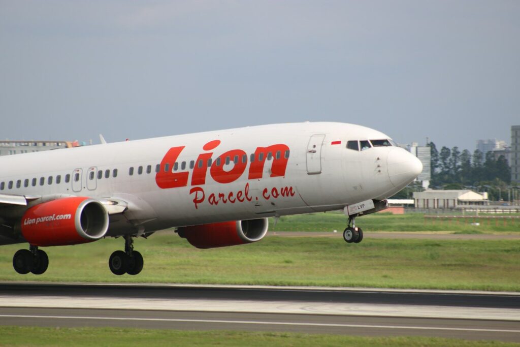 Lion air airplane landing on a runway